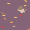 ドット絵の落葉と滑空モモンガの動画素材【パープル背景】