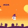 Halloween Pixel Art, Orange Sky, Loop Background