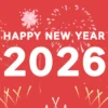 「Happy New Year! 2026」10秒カウントダウンと年越し打ち上げ花火のアニメーション素