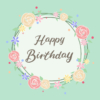 フラワーリースとカリグラフィーの「Happy Birthday」【ペールグリーン】