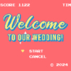 Welcome to Our Wedding! 8-Bit Retro Game Title Screen on Pink BG