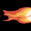 Flying Baseball with Fire Flames on Black Background, Looping Animation