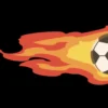 Flying Soccer Ball with Fire Flames on Black Background, Looping Animation
